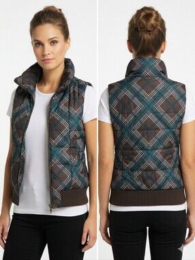 H2J PLAID VEST SIZE SMALL IN A BEAUTIFUL GREEN AND BROWN PLAID